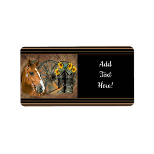 Western-Pferd-Cowboy-Stiefel Cowboyhut Wagenrad Adressaufkleber