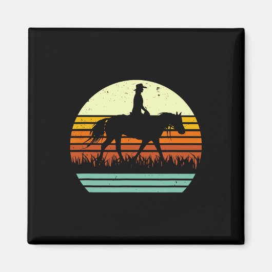Western Pferd und Reiter Retro Sun Stil Magnet (Vorne)