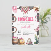 Western Pink Aquarell Kinderdusche Einladung (Stehend Vorderseite)