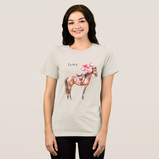 Western Pink Balloons Pferd Tri-Blend Shirt (Vorderseite voll)