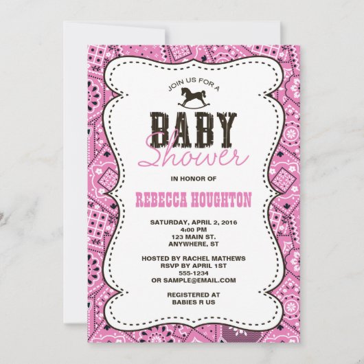 Western Pink Bandanna Baby Dusche Einladung (Vorderseite)