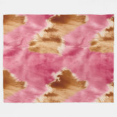 Western Pink Brown Cream Cowgirl Cowhide Fleecedecke (Vorderseite (Horizontal))