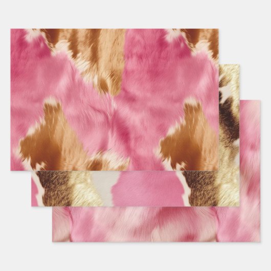 Western Pink Brown Cream Cowgirl Cowhide Geschenkpapier Set (Set)