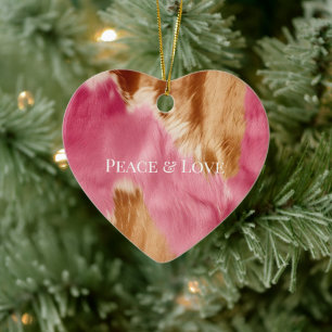 Western Pink Brown Cream Cowgirl Cowhide Keramik Ornament