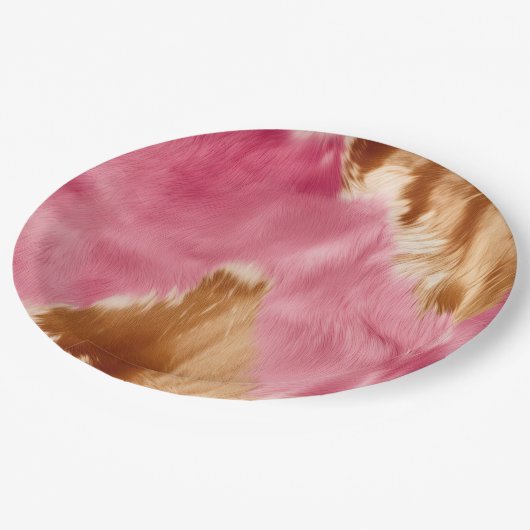 Western Pink Brown Cream Cowgirl Cowhide Pappteller (Schrägansicht)