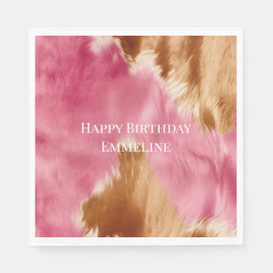Western Pink Brown Cream Cowgirl Cowhide Serviette