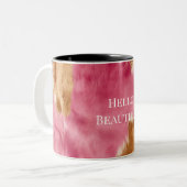 Western Pink Brown Cream Cowgirl Cowhide Zweifarbige Tasse (Vorderseite Links)