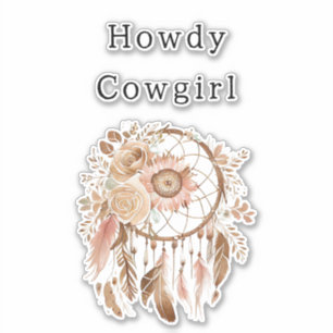Western Pink Brown Floral Cowgirl Dream Catcher Aufkleber