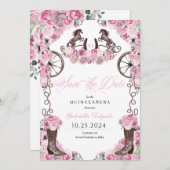 Western Pink Charro Save the Date Quinceañera Einladung (Vorne/Hinten)