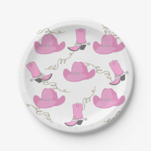 Western Pink Cowboy Stiefel und Hats Cowgirl Party Pappteller