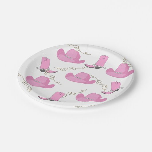 Western Pink Cowboy Stiefel und Hats Cowgirl Party Pappteller (Schrägansicht)