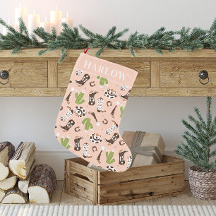 Western Pink Cowgirl Cactus Desert Monogramm Kleiner Weihnachtsstrumpf