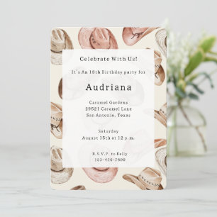 Western Pink Creme Cowgirl Hats Birthday Einladung