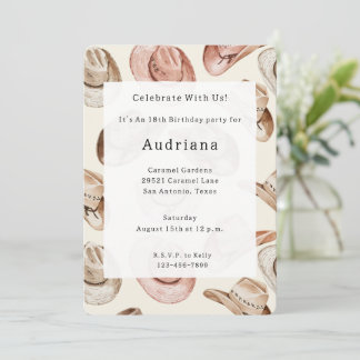 Western Pink Creme Cowgirl Hats Birthday Einladung