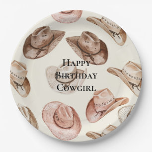 Western Pink Creme Cowgirl Hats Birthday Pappteller