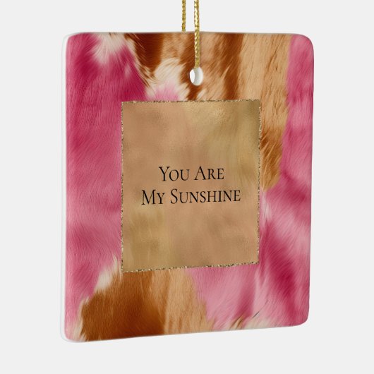 Western Pink Creme Gold Brown Cowgirl Cowhide Keramikornament (Rechts)