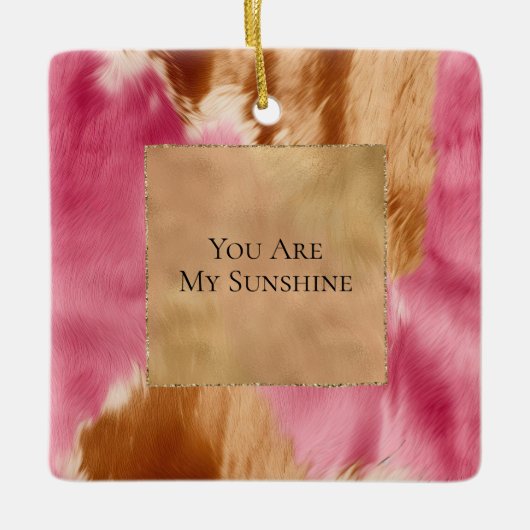 Western Pink Creme Gold Brown Cowgirl Cowhide Keramikornament (Vorderseite)