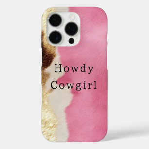 Western Pink Creme Gold Cowgirl Cowhide iPhone 16 Pro Hülle