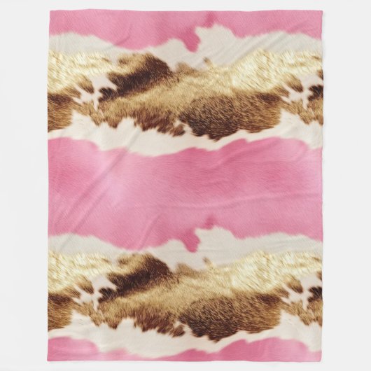 Western Pink Creme Gold Cowgirl Cowhide Fleecedecke (Vorderseite)