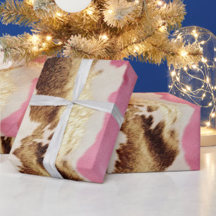 Western Pink Creme Gold Cowgirl Cowhide Geschenkpapier