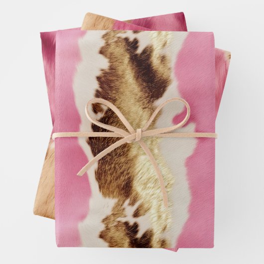 Western Pink Creme Gold Cowgirl Cowhide Geschenkpapier Set (Beispiel)