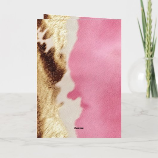Western Pink Creme Gold Cowgirl Cowhide Karte (Rückseite)