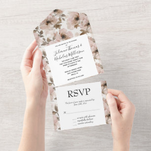 Western Pink Floral Wedding All In One Einladung