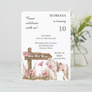 Western Pink Floral Wild West Horse Geburtstag Einladung
