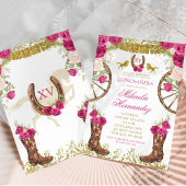 Western Pink Fuchsia Floral Boots Quinceañera Einladung