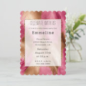 Western Pink Gold Cowgirl Cowhide Einladung (Stehend Vorderseite)