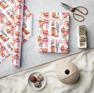 Western Pink Orange Cowgirl Wrapping Paper Geschenkpapier