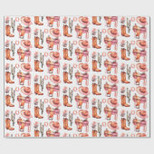 Western Pink Orange Cowgirl Wrapping Paper Geschenkpapier (Flach)