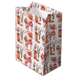 Western Pink Orange Cowgirl Wrapping Paper Mittlere Geschenktüte