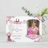 Western Pink Quinceañera Save the Date Foto Einladung (Stehend Vorderseite)