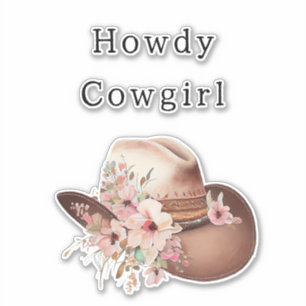 Western Pink Tan Floral Cowgirl Hut Aufkleber