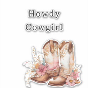 Western Pink Tan Floral Cowgirl Stiefel Aufkleber