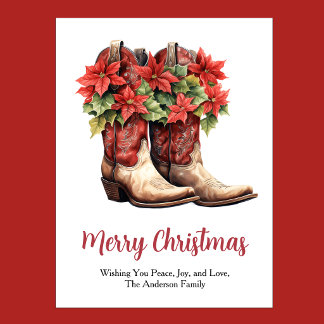Western Poinsettia Cowboy Jungen Feiertagskarte