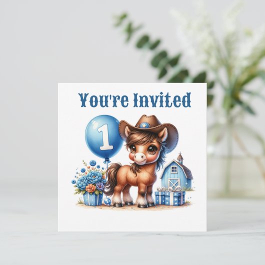 Western Pony First Geburtstag Einladung (Stehend Vorderseite)