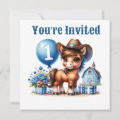 Western Pony First Geburtstag Einladung (Vorderseite)