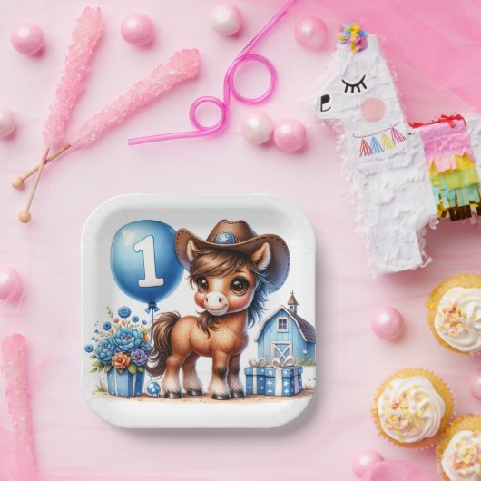 Western Pony First Geburtstag Pappteller (Party)