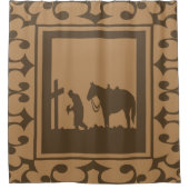Western Praying Cowboy Anpassen Hintergrundfarbe Duschvorhang (Vorderseite)