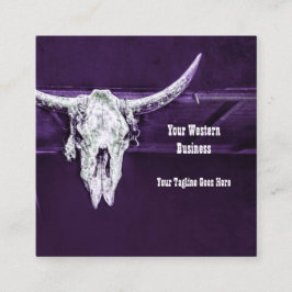 Western Purple White Rustic Bull Cow Skull Barn Quadratische Visitenkarte