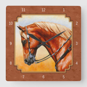 Western Quarter Horse Rustic Brown Quadratische Wanduhr