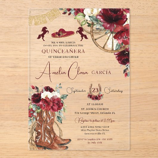 Western Quinceanera Acryleinladungen (Vorderseite)