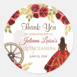 Western Quinceañera Red Gold Charra Crown Horses Runder Aufkleber