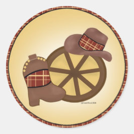 Western Rad mit Hut und Stiefel Runder Aufkleber