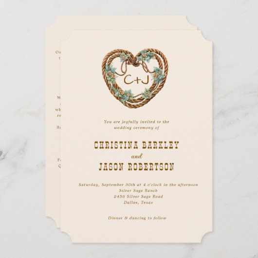 Western Ranch Country Monogram Einladung (Vorne/Hinten)