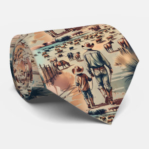 Western Ranch Cowboy und Sohn überprüfen Herde Krawatte