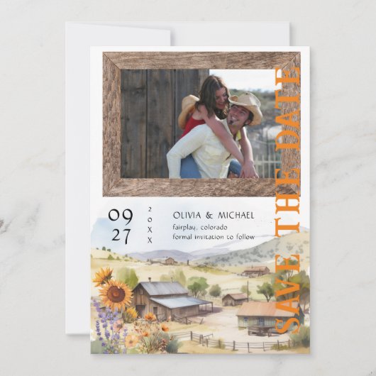 Western Ranch Hochzeit speichern Datum (Vorderseite)