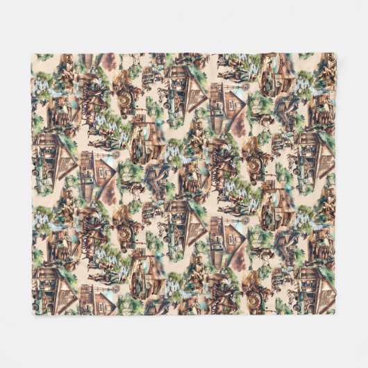 Western Ranch oder Landbebauungslandschaft Fleecedecke (Vorderseite (Horizontal))